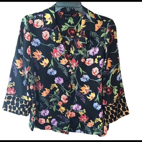 WWW Sz S Black Floral Oversized Relaxed Fit Lounge Casual Top - Picture 1 of 8